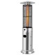 Stainless steel patio heater with glass tube, 40,000 BTU output, ideal for outdoor warmth and ambiance.