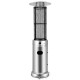 Stainless steel patio heater with glass tube, 40,000 BTU output, adjustable flame, and safety features for outdoor use.