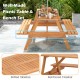 Rectangular 6-person picnic table set with slatted hardwood design and umbrella hole, perfect for outdoor gatherings.
