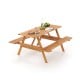 Rectangular 6-person picnic table set in natural wood with built-in benches and umbrella hole, ideal for outdoor.