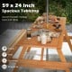 Spacious 59" x 24" hardwood picnic table set with food and drinks, ideal for outdoor gatherings and relaxation.