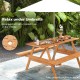 6-person picnic table set with natural wood finish, featuring an umbrella hole, perfect for backyard gatherings.