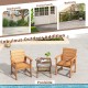 Two hardwood patio chairs with slatted seats and inclined backrests, ideal for poolside relaxation and outdoor spaces.