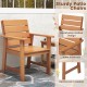 Sturdy patio hardwood chair with slatted seat, wide armrests, and inclined backrest for outdoor comfort and relaxation.