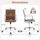 Height adjustable brown office chair with rocking backrest, armrests, and modern ribbed design for conference rooms.