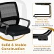Office guest chair with breathable mesh back, lumbar support, and non-slip foot pads for stability in waiting areas.