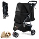 Lightweight black pet stroller with adjustable canopy, safety leash, and one-click folding for easy transport and.