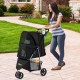 Lightweight black pet stroller with adjustable canopy, safety leash, and storage basket for easy outdoor use.
