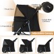 Adjustable canopy pet stroller in black with front door, large rear entrance, and one-click folding for easy transport.
