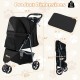 Lightweight black pet stroller with adjustable canopy, safety leash, and removable fleece pad, perfect for various.