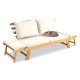 Adjustable patio convertible sofa in white with thick cushions, made of solid acacia wood, perfect for outdoor.