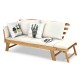 Adjustable patio convertible sofa in white with thick cushions, perfect for poolside or garden relaxation.