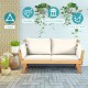Adjustable patio convertible sofa with thick white cushion, solid acacia wood frame, perfect for indoor and outdoor use.