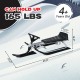 Kids snow sled with steering wheel and double brakes, gray, designed for ages 4+, holds up to 165 lbs for safe outdoor.