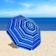 Navy blue striped 7.2 feet beach umbrella with tilt mechanism, sand anchor, ideal for poolside and garden use.