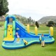 Inflatable water slide with climbing wall, splash pool, and water cannons, designed for kids aged 4-12 for outdoor fun.