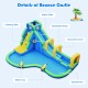 Inflatable water slide bounce house featuring a climbing wall, splash pool, and water cannons for kids' outdoor fun.