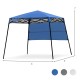 Adjustable 7x7 feet blue portable canopy tent with slant legs, perfect for outdoor activities and easy to transport.