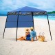 Portable 7 x 7 feet blue canopy tent with adjustable height, perfect for outdoor activities like camping and parties.
