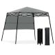 Portable 7 x 7 feet gray canopy tent with adjustable height, sturdy frame, and backpack for easy transport.