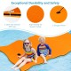 Bright orange 3-layer tear-proof water mat with bungee tether for safety, ideal for lakes, pools, and beach relaxation.