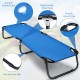 Blue outdoor folding camping bed with durable 600D Oxford fabric, elevated design, and anti-slip foot mats for.