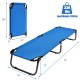 Portable blue outdoor folding camping bed with a sturdy iron frame, ideal for hiking and travel, supports up to 330 lbs.