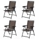 Set of 4 folding dining chairs with steel armrests, breathable fabric, and adjustable backrest for outdoor relaxation.