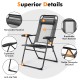 Adjustable folding recliner chair with breathable mesh backrest and ergonomic armrests, perfect for outdoor relaxation.