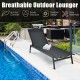 Black outdoor reclining chaise lounge chair with 6 adjustable positions, perfect for poolside relaxation.