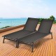 Outdoor reclining chaise lounge chairs in black with 6-position adjustable backrests, perfect for patio or poolside.