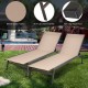 Outdoor reclining chaise lounge chair in brown with 6 adjustable positions, sturdy steel frame, and breathable fabric.