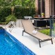 Outdoor reclining chaise lounge chair in brown with 6-position adjustable backrest, perfect for poolside relaxation.