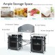 Folding camping table with gray aluminum tabletop, side tables, and storage organizer, ideal for outdoor picnics and.
