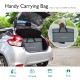 Folding camping table with storage organizer in gray, featuring a large heat-resistant top, ideal for outdoor.