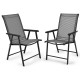 Gray folding textilene chairs with steel frames, perfect for outdoor camping and gatherings, space-saving design.
