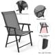 Gray folding patio chair with sturdy steel frame and wide armrests, perfect for outdoor camping and gatherings.