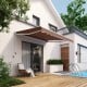Retractable 8 x 6.6 feet patio awning in coffee color with wavy edge, ideal for outdoor shading and UV protection.