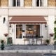 Close-up view of the coffee-colored 8 x 6.6 feet patio retractable awning, highlighting its decorative wavy edge design.