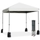 8'x8' outdoor pop-up canopy tent in white with a sturdy steel frame, adjustable height, and portable roller bag for.