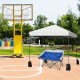 Outdoor 8’x8' pop-up canopy tent in white with a blue folding chair, ideal for gatherings and outdoor activities.