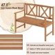 2-person acacia wood outdoor bench with cozy armrests, slatted seat design, perfect for garden or patio use.