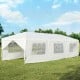 10 x 30 feet outdoor canopy tent in white with 6 removable sidewalls and 2 doorways, ideal for events and parties.