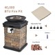 Brown 40,000 BTU outdoor propane fire pit with stacked stone design, adjustable flames, and waterproof PVC cover for.