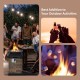 Brown outdoor propane burning fire bowl column with stacked stone look, ideal for warmth during social gatherings.