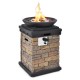 Close-up of the burning fire bowl on the propane fire pit, showcasing the realistic flames and durable magnesium oxide.