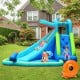 Hippo inflatable water slide bounce house with climbing wall and splash pool, perfect for summer fun for kids.