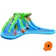 Inflatable crocodile water slide with climbing wall, splash pool, and multiple play areas for outdoor fun.