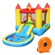 Inflatable kids slide bounce house with water slide and splash pool, featuring mesh walls for safety and a 580w blower.