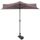 9' half round patio umbrella in brown with steel pole, designed for sun protection in outdoor spaces. Stand not.
